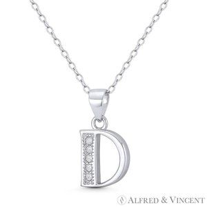 Initial Letter "D" CZ Crystal Pendant in .925 Sterling Silver w/ Rhodium